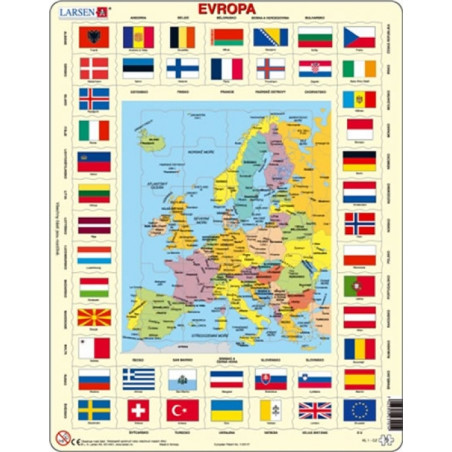 Puzzle MAXI - Mapa Evropy + vlajky(70 dílků)