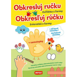Obkresľuj rúčku - Zvieratká z farmy + samolepky